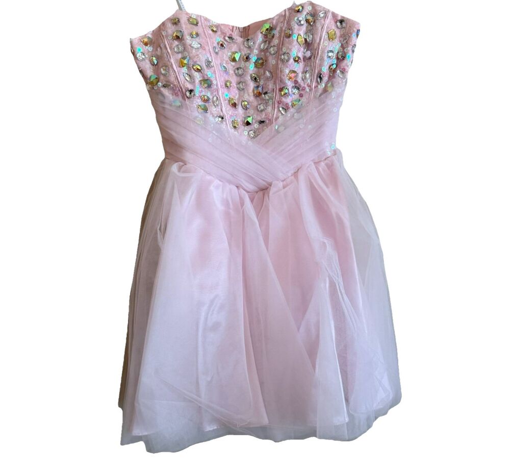 Homecoming Pretty in Pink Formal Dress Sz 5/6 Jeweled Tulle Strapless Short